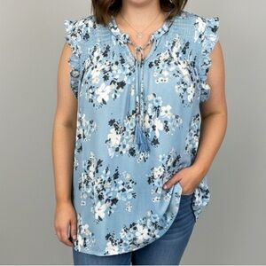 😍SHOW SPECIAL - LILY MORGAN Turqouise Smocked Floral Top 2X